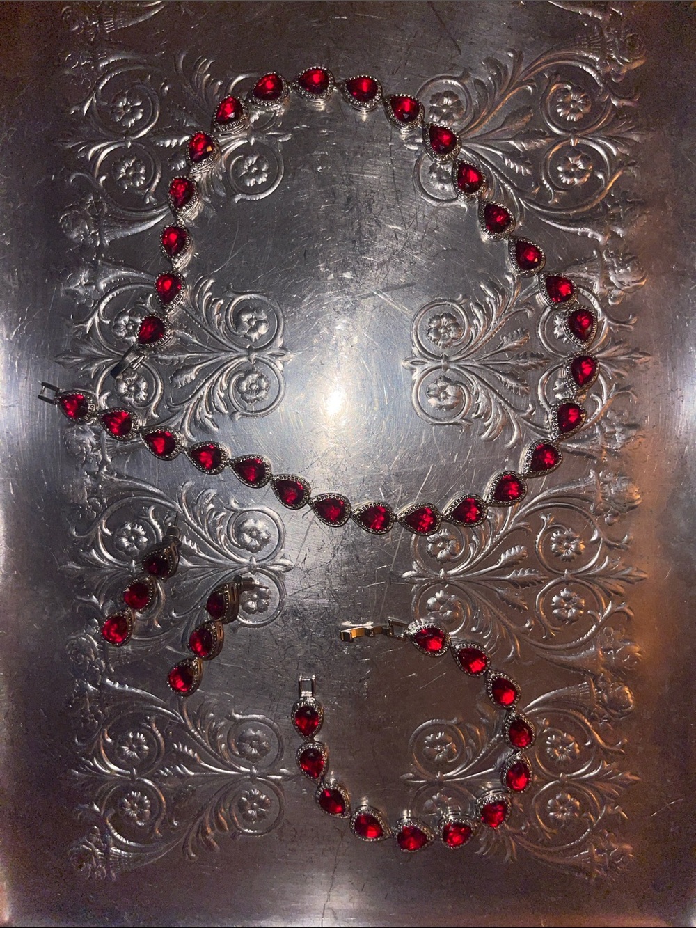 Red Teardrop Crystal Jewelry Set - Women